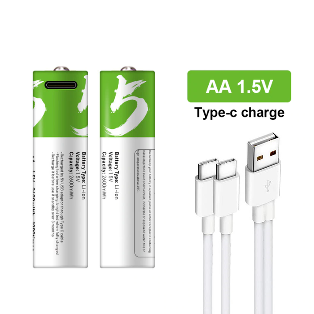 Аккумуляторные батарейки Smartoools АА 2600 mWh 1.5V с зарядкой Type-C (Зеленый) - Фото 5 Аккумуляторные батарейки Smartoools АА 2600 mWh 1.5V с зарядкой Type-C (Зеленый) - изображение 5
