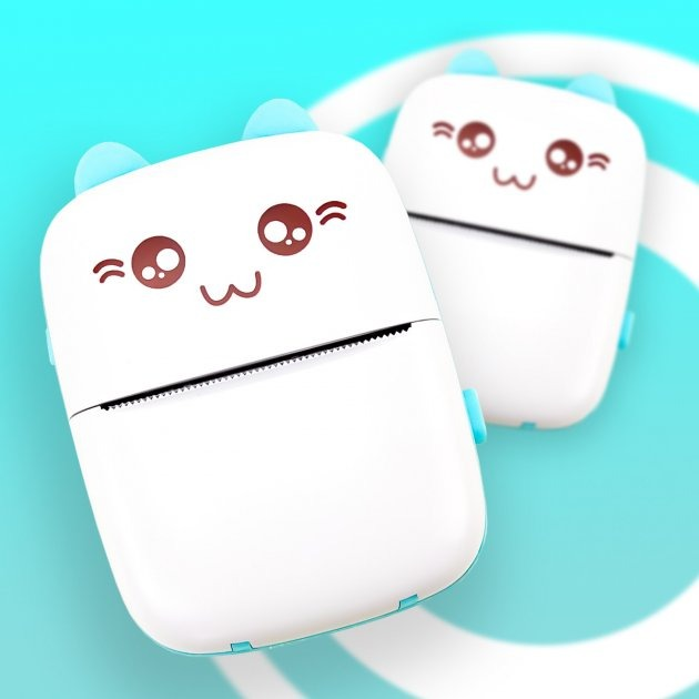 Детский термопринтер A-Toys Printer Kity-01 Bluetooth с термопечатью фотографий, текста со смартфона Бело-голубой - изображение 3