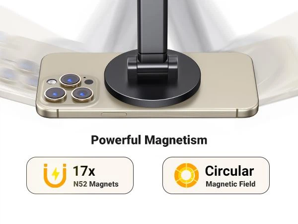 Магнитная подставка UGREEN LP862 для телефона Magsafe для iPhone 16 15 14 13 Pro Max Xiaomi Samsung Huawei Вращение на 360° Держатель для телефона алюминиевый Black (45376) - изображение 9
