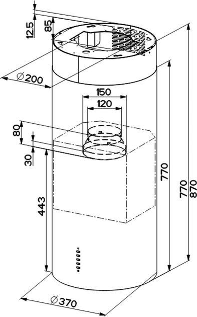 Витяжка Faber острівна, 37см, 1136м.куб/год, Cylindra Isola Evo Plus Bk Matt A37, чорний матовий (335.0572.104) - изображение 5