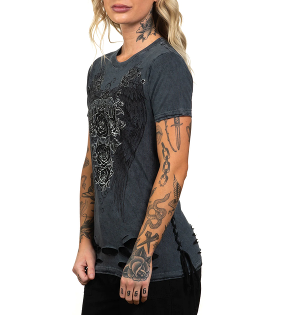 Женская футболка Affliction Secret Garden Charcoal Black Lava Tint (AW26058-CALT-XS) - изображение 4