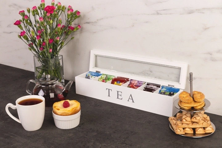 Herbaciarka Excellent Houseware drewniana 43 x 9 x 8.7 cm Biała (8718158267894) - obraz 3