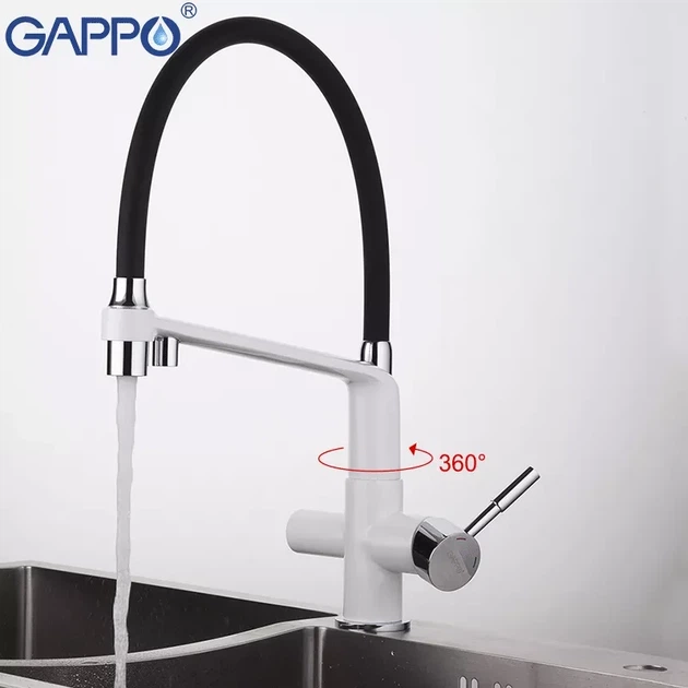 Смеситель для кухни на две воды GAPPO G4398-9 с гибким изливом, белый/черный - изображение 2