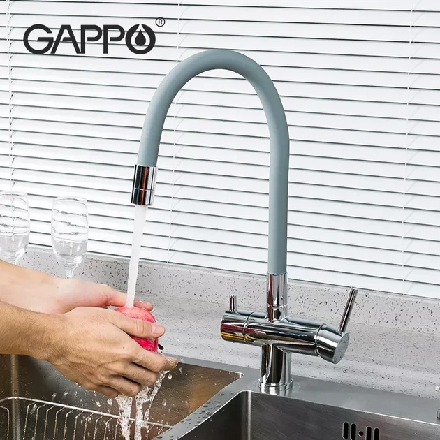 Смеситель для кухни на две воды GAPPO G4398-30 с гибким изливом, серый/хром - изображение 5