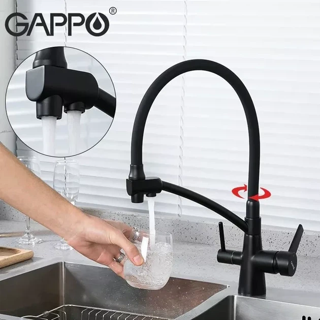 Смеситель для кухни под фильтр GAPPO G4398-16 с гибким изливом, черный - изображение 2
