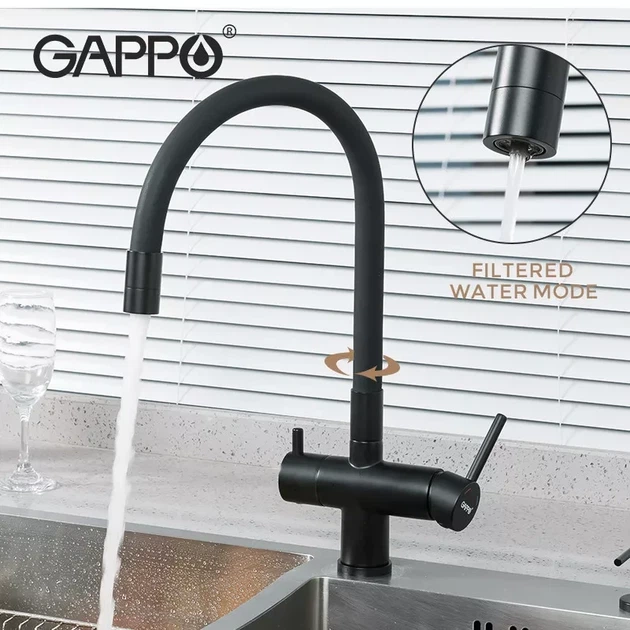 Смеситель для кухни под фиьтр GAPPO G4398-36 с гибким изливом, черный - изображение 4