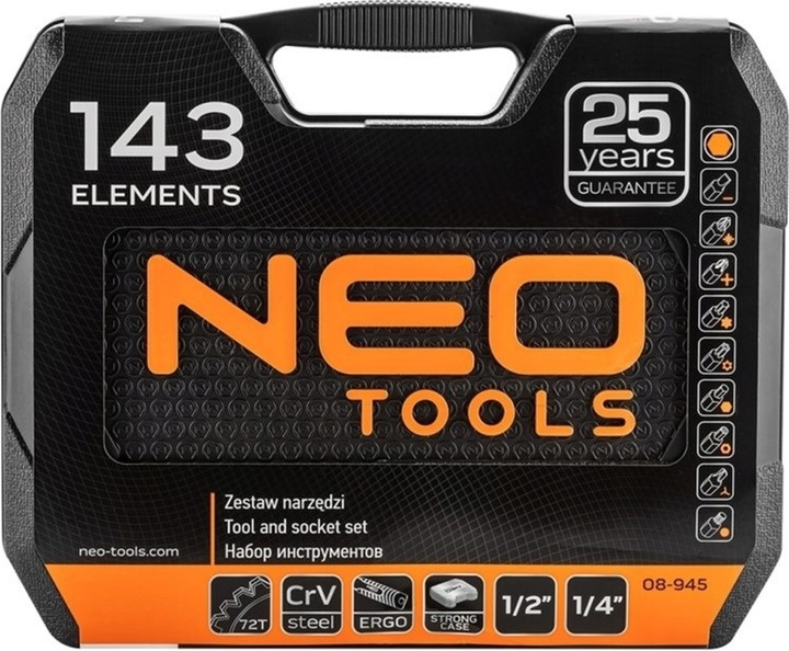 Набір інструментів Neo Tools 08-945 CrV та S2 143 шт (5907558452969) - зображення 2