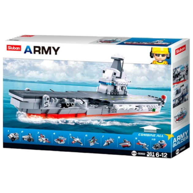 Конструктор SLUBAN M38-B0662 Авіаносець 10 в 1 (корабель, транспорт), 361 деталь, в коробці - зображення 7