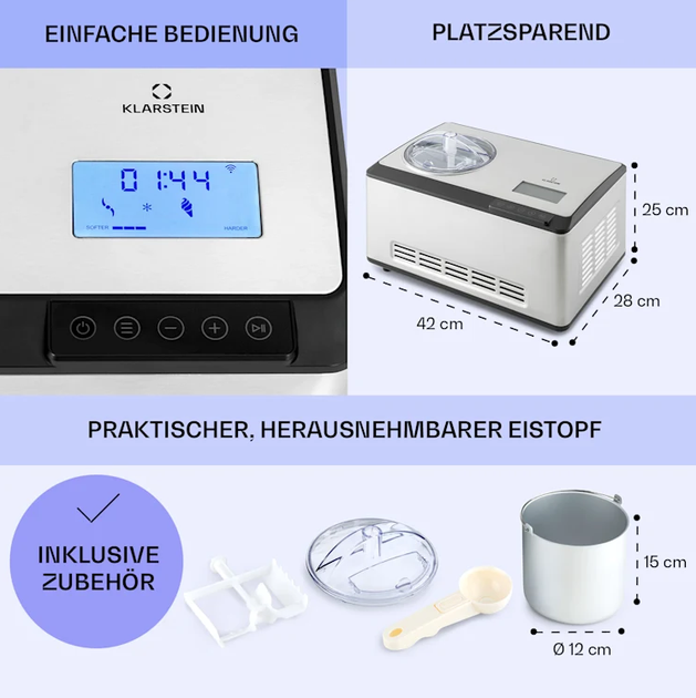 Умная мороженица Klarstein Dolce Bacio Smart Машина для приготовления мороженого 180 Вт - изображение 4