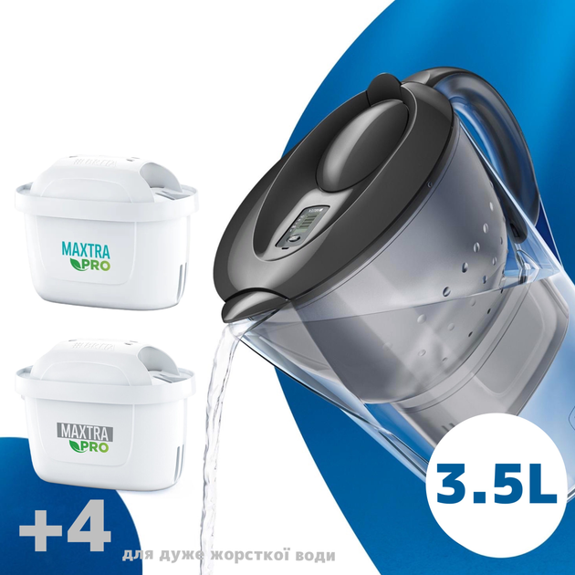 Фільтр-глечик для жорсткої води Brita Marella XL 3,5 л Чорний + картриджі 5 шт - зображення 1