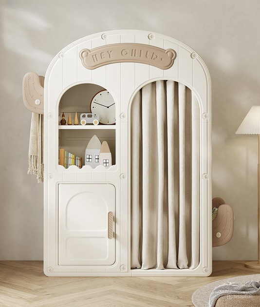Детский шкаф Terrio Rodeo, двухстворчатый, бело серый, с полками и вешалкой, вместительный и устойчивый, шкаф органайзер для хранения одежды, игрушек, книг в детской комнате, мобильный, удобный для дома, сада или школы - Фото 7 Детский шкаф Terrio Rodeo, двухстворчатый, бело серый, с полками и вешалкой, вместительный и устойчивый, шкаф органайзер для хранения одежды, игрушек, книг в детской комнате, мобильный, удобный для дома, сада или школы - изображение 7