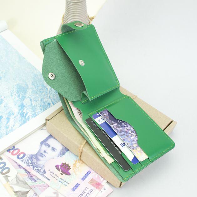 Портмоне женское кожаное на кнопке Handycover HC0042 зеленое - изображение 12