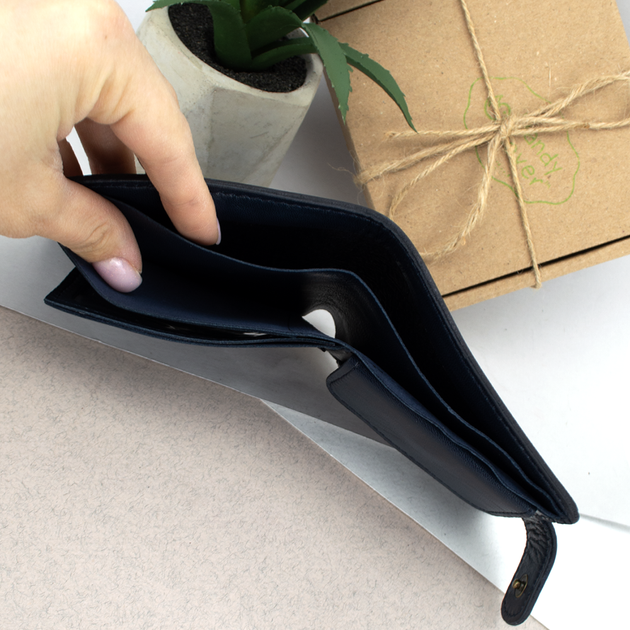 Портмоне мужское кожаное Handycover HC0041 синее с гербом Украины - изображение 6