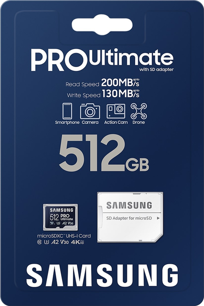 Karta pamięci Samsung PRO Ultimate microSDXC 512GB UHS-I U3 V30 A2 + SD adapter (MB-MY512SA/WW) - obraz 8