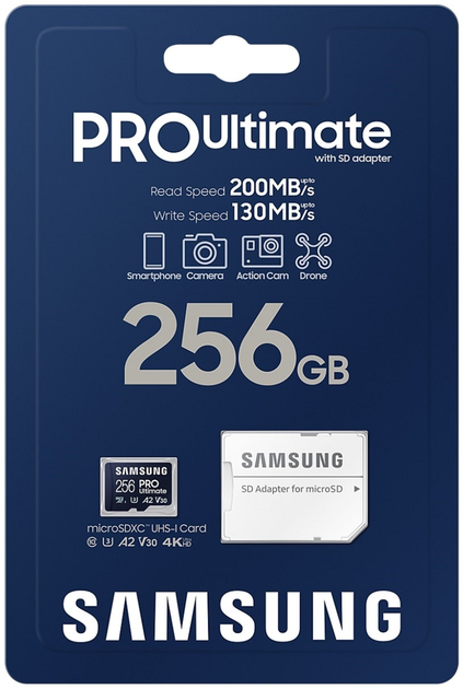 Карта памяти Samsung PRO Ultimate microSDXC 256GB UHS-I U3 V30 A2 + SD адаптер (MB-MY256SA/WW) - изображение 8
