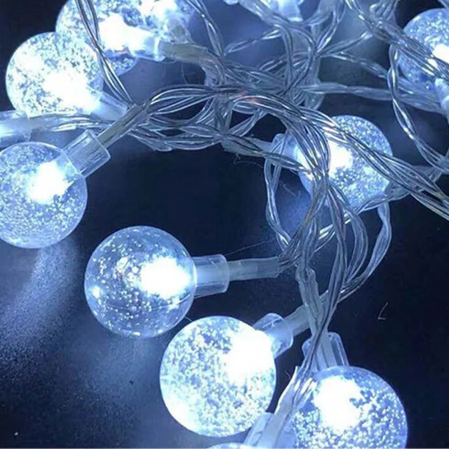 Светодиодная гирлянда "Шарики прозрачные" 20 LED, 5м + переходник, 220V, IP44, Холодный белый - Фото 6 Светодиодная гирлянда "Шарики прозрачные" 20 LED, 5м + переходник, 220V, IP44, Холодный белый - изображение 6