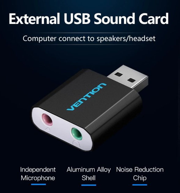 Внешняя звуковая карта Vention USB AUX Black (VAB-S17-BK) - изображение 2