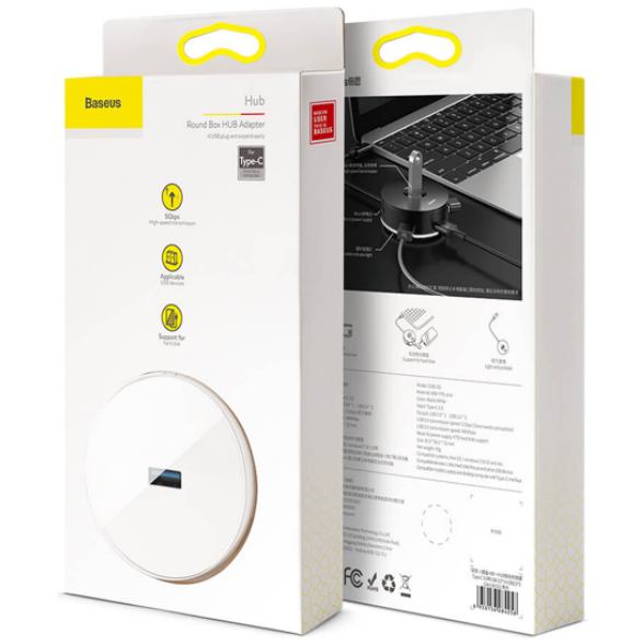 USB-хаб Baseus Round box USB 3.0 to USB 3.0х1 + USB 2.0х3 White (CAHUB-F02) - Фото 4 USB-хаб Baseus Round box USB 3.0 to USB 3.0х1 + USB 2.0х3 White (CAHUB-F02) - зображення 4