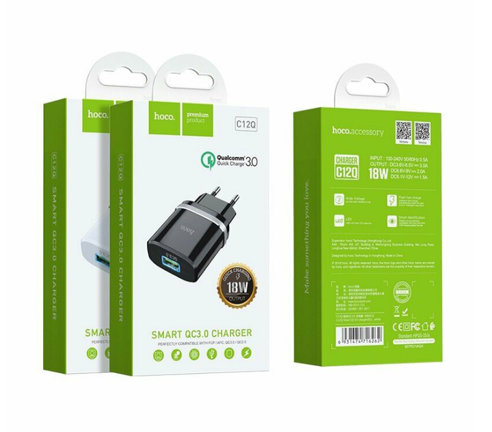 Зарядний пристрій Hoco Smart QC3.0 charger Black (C12Q) - Фото 3 Зарядний пристрій Hoco Smart QC3.0 charger Black (C12Q) - зображення 3