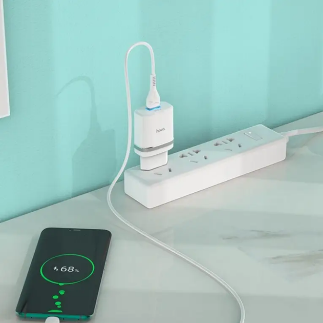 Зарядний пристрій Hoco Smart QC3.0 charger + кабель Type-C 1м White (C12Q) - зображення 3