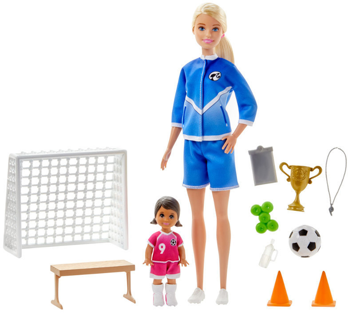 Zestaw zabawek Mattel Barbie GLM47 Trenerka piłki nożnej 2 figurki + akcesoria sportowe (0887961845396) - obraz 2