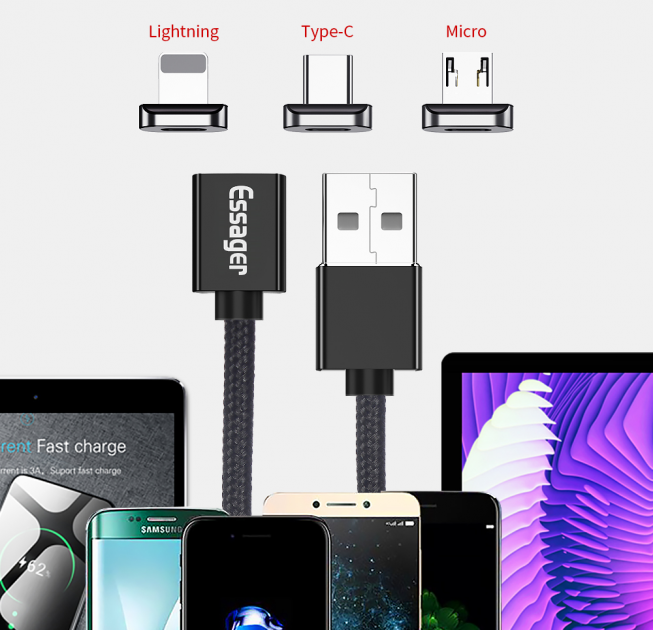 Кабель магнитный Essager поворотный Micro USB 1м в тканевой оплетке с передачей данных (EXCCXM-ML01) - изображение 8