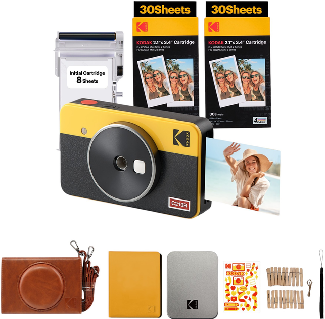 Камера миттєвого друку Kodak Mini Shot 2 Retro Yellow 2.1 x 3.4 Bundle (0192143002642) - зображення 1