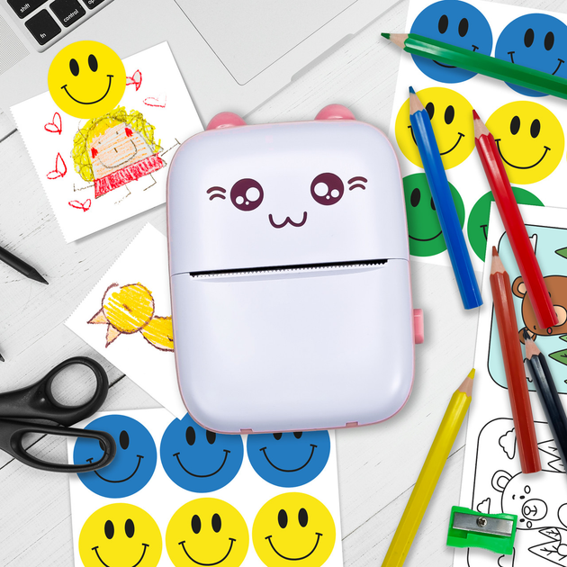 Портативный детский JETIX Mini printer с термопечатью Pink | Bluetooth принтер с набором бумаги и карандашей - изображение 2