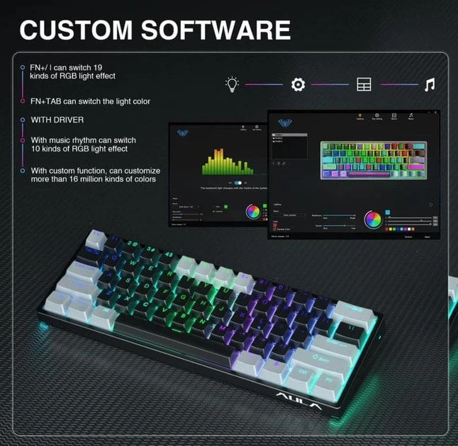 Игровая Механическая Клавиатура AULA F3261 с Подсветкой RGB Серо-Черная - Фото 4 Игровая Механическая Клавиатура AULA F3261 с Подсветкой RGB Серо-Черная - изображение 4
