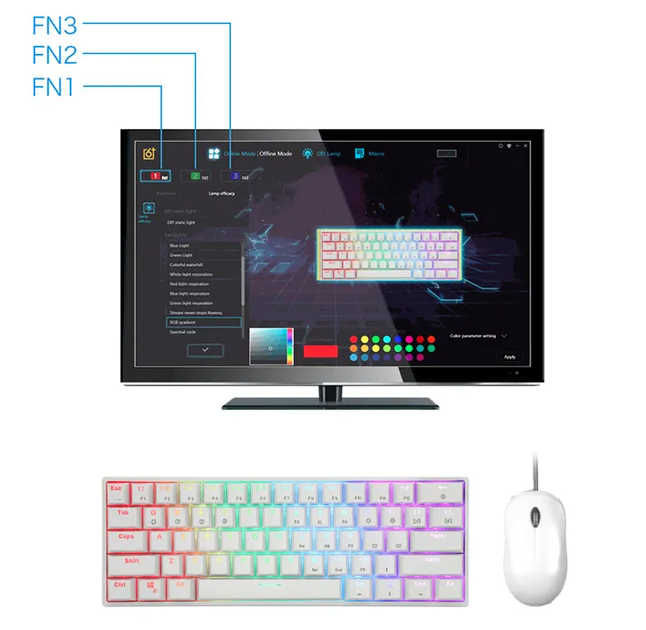 Игровая механическая клавиатура Skyloong GK61 SK61 Gateron Hot-Swap с подсветкой RGB Белая - изображение 6