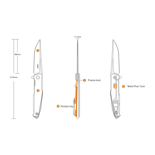 Нож складной карманный, туристический, с фиксацией Frame lock Ruike P108-SF Silver 210 мм - изображение 2