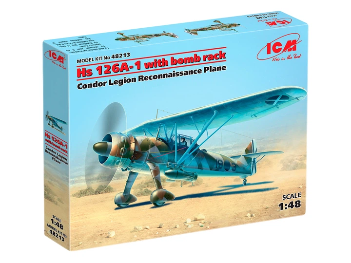 Сборная модель ICM Hs-126A1 с бомбодержателями, самолет-разведчик "Легиона Кондор" 48213 - Фото 1 Сборная модель ICM Hs-126A1 с бомбодержателями, самолет-разведчик "Легиона Кондор" 48213 - изображение 1
