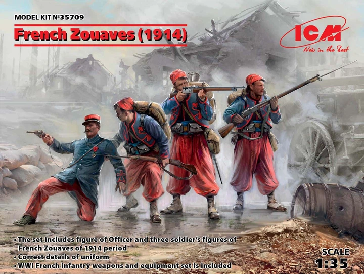 Сборная модель ICM Французские зуавы 1914 4 Фигуры 35709 - изображение 2