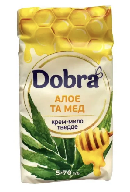 Туалетне крем-мило Dobra Алоє та мед 5шт 350г - Фото 1 Туалетне крем-мило Dobra Алоє та мед 5шт 350г - изображение 1