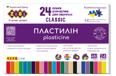 Пластилін 24кол. ZiBi KIDS Line 6236 CLASSIC 480г (10) /ZB.6236/ - Фото 1 Пластилін 24кол. ZiBi KIDS Line 6236 CLASSIC 480г (10) /ZB.6236/ - изображение 1