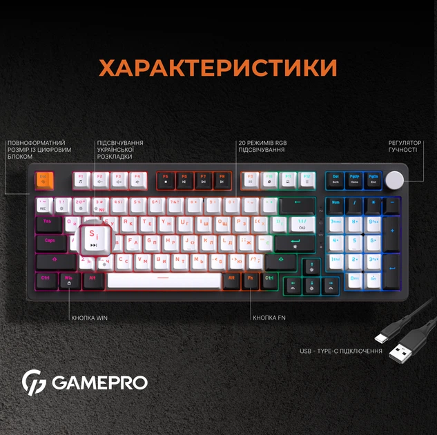 Клавіатура механічна дротова GamePro MK170B Hot-Swap Red Swich 95