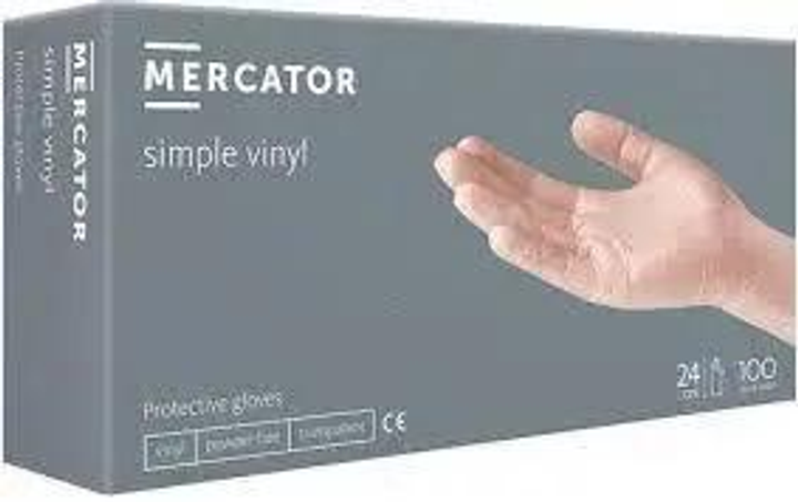 Рукавички вінілові неприпудрені MERCATOR одноразові simple vinyl powder free S 100 шт - зображення 1