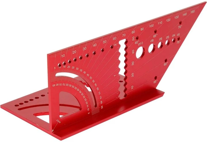 Кутник YATO алюмінієвий стереометричний 3D, 150х70х215 мм, 45°, 90° з транспортиром та шаблонами отворів (YT-70796) - зображення 3