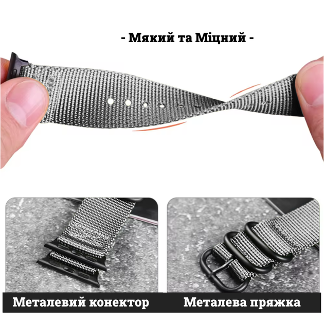 Нейлоновый ремешок Fruct Military Band для Apple Watch 38/40/41/42 mm (17-22 см) Grey - изображение 2