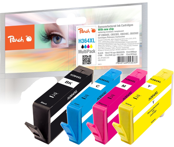 Набір картриджів Peach Tinte Spar Pack для Canon PGI-580XL Black 2 x 17 мл 1 x 10 мл + Color 3 x 10 мл (7640182386009) - зображення 1