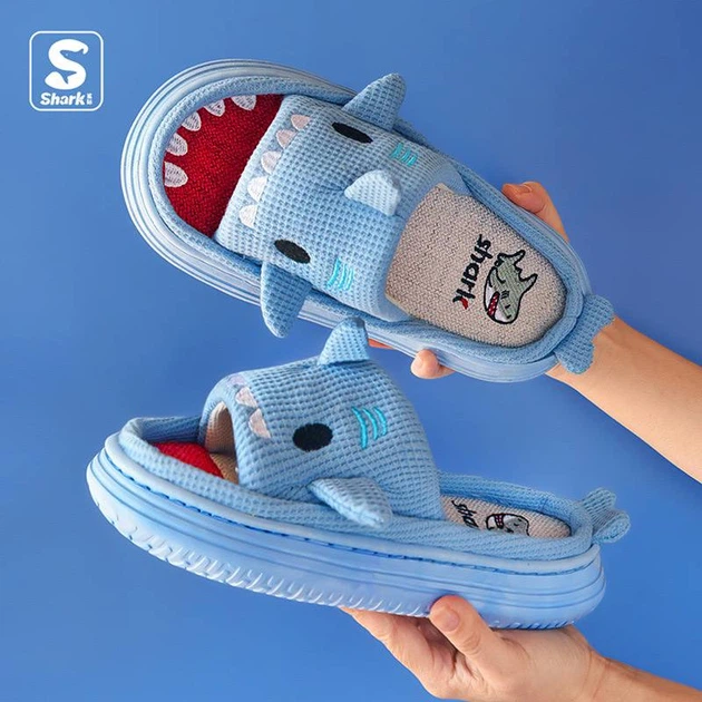 Женские домашние льняные тапочки Cappone, Shark голубой , 42-43 р, 27 см - изображение 5