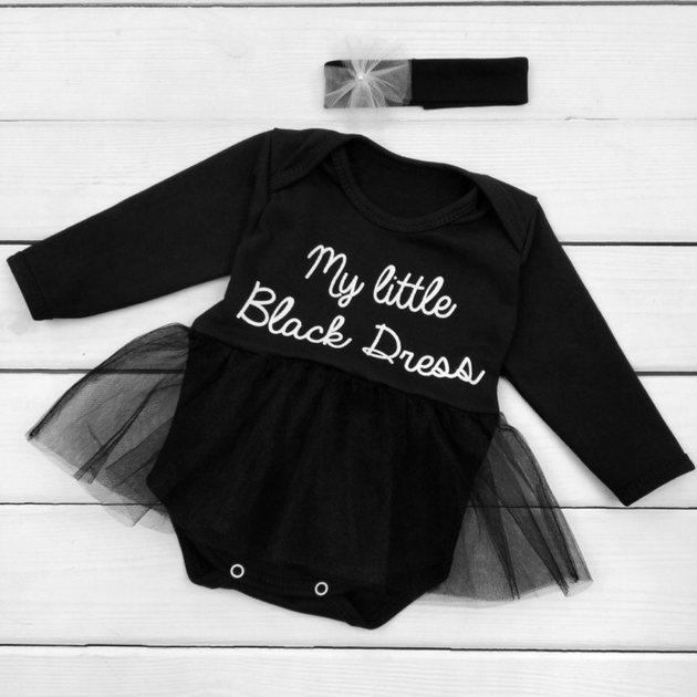 Боді сукня для дівчинки з пов'язкою My black dress 80 см Чорний - Фото 1 Боді сукня для дівчинки з пов'язкою My black dress 80 см Чорний - изображение 1