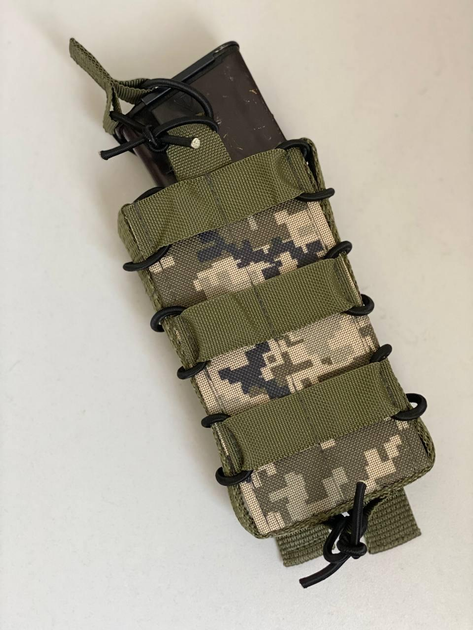 Штурмовой подсумок под магазин АК одинарный открытый пиксель MOLLE - изображение 1