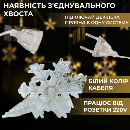 Гірлянда-штора Зірки та сніжинки розмір 3*1 м 12 фігур, жовтий(1733063Y)(WB) - изображение 2