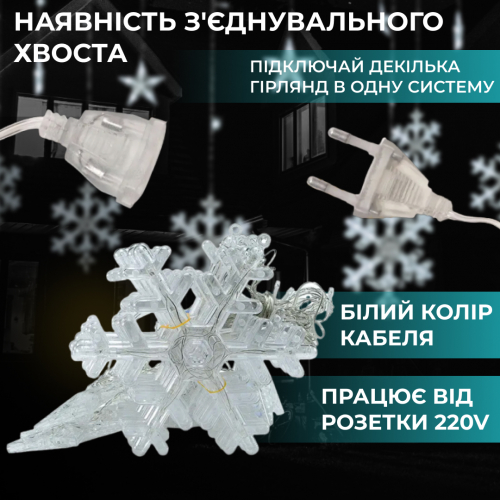 Гірлянда-штора Зірки та сніжинки розмір 3*1 м 12 фігур, білий(1733064W)(WB) - Фото 2 Гірлянда-штора Зірки та сніжинки розмір 3*1 м 12 фігур, білий(1733064W)(WB) - изображение 2