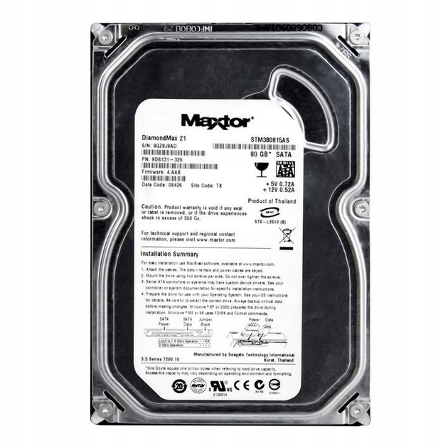 Жесткий диск Maxtor 80Gb 7200rpm 8MB (STM380815AS) 3.5" SATAII БУ ...