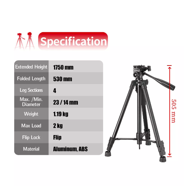 Штатив Tripod Stand Multifunctional 1.75m KingJoy VT-860S - Фото 3 Штатив Tripod Stand Multifunctional 1.75m KingJoy VT-860S - зображення 3
