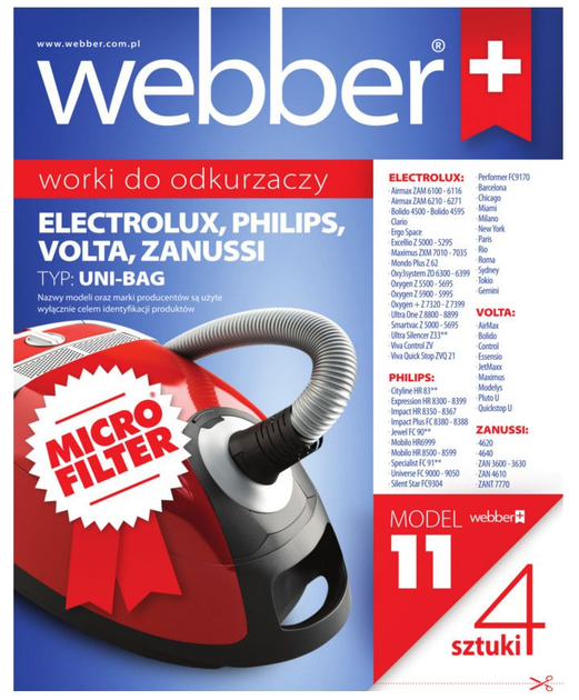 Zestaw worków do odkurzacza Webber Philips/Electrolux UNI BAG (02WWMUNI-BAG) - obraz 1