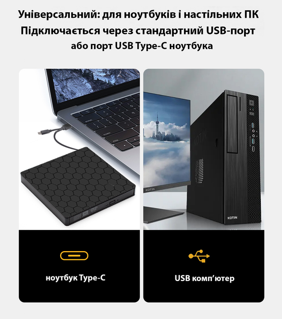 Внешний портативный привод Maiwo DVD±R/RW CD-RW - USB 3.0 Type-A/Type-C (K529) - изображение 5