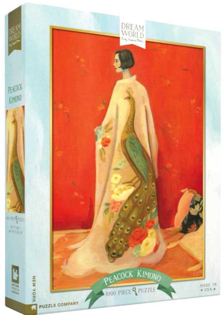 Puzzle New York Company Dream World Kimono z rysunkiem pawia 68 x 49 cm 1000 elementów (0819844018467) - obraz 1